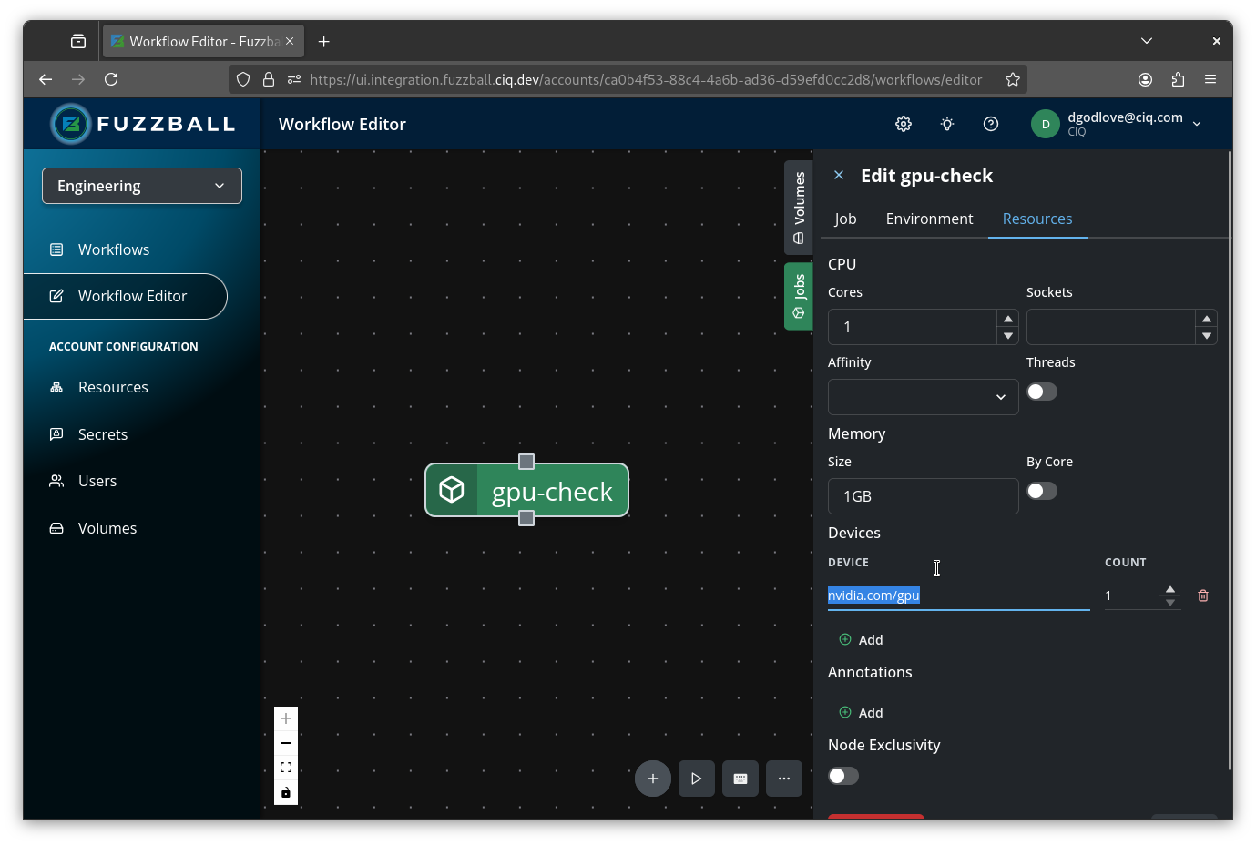 Workflow editor devices and GPU field