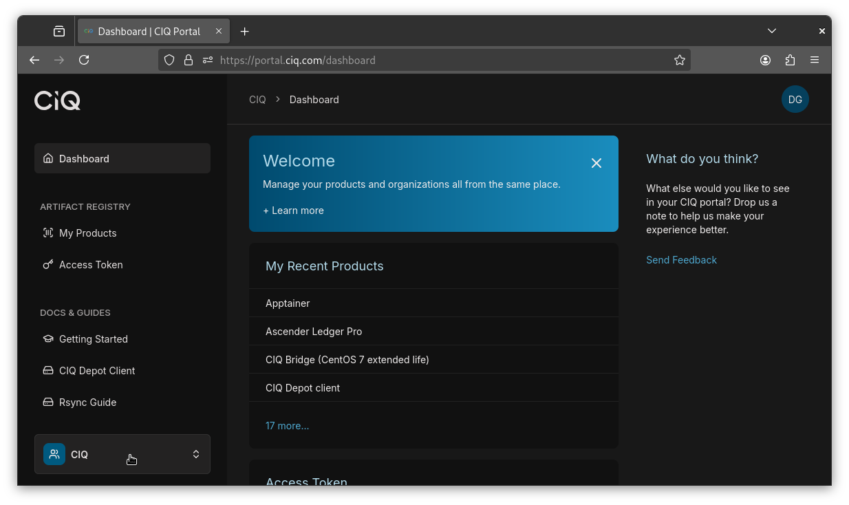 CIQ portal landing page