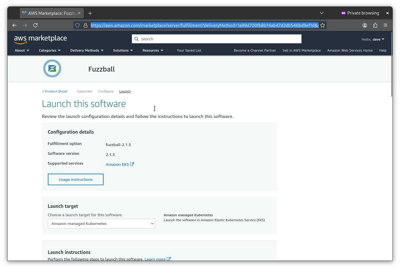 Launch software page