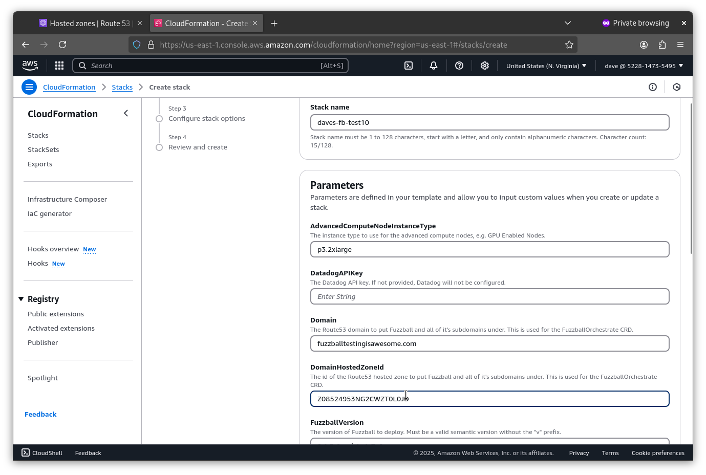 CloudFormation specific parameters form