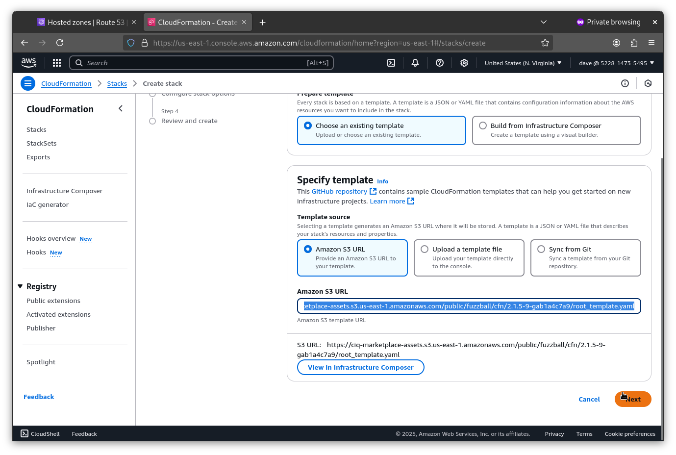 Paste URL to CFN template into CloudFormation