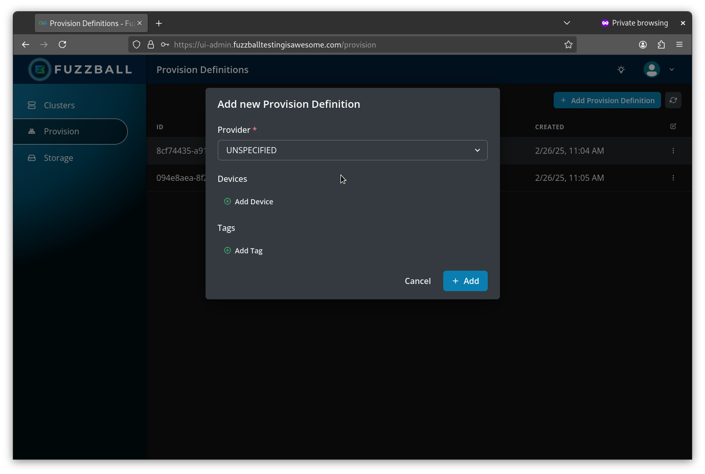 Fuzzball Admin UI creating new resource definitions from scratch