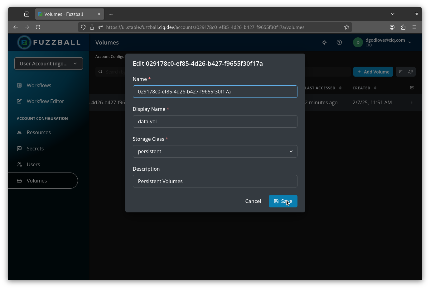 UI for user to edit a volume