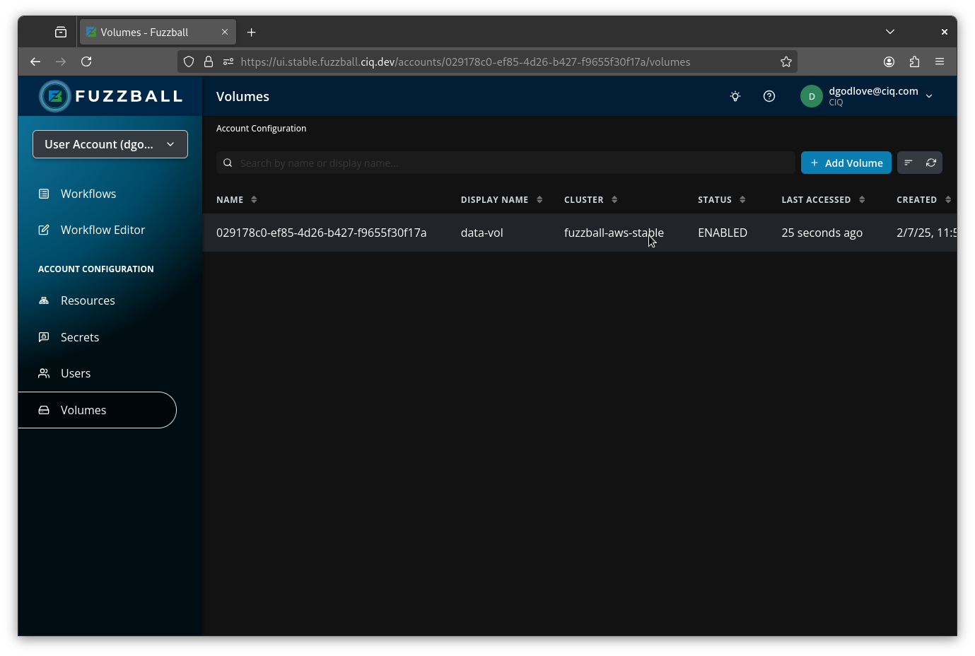 UI for user to create a volume