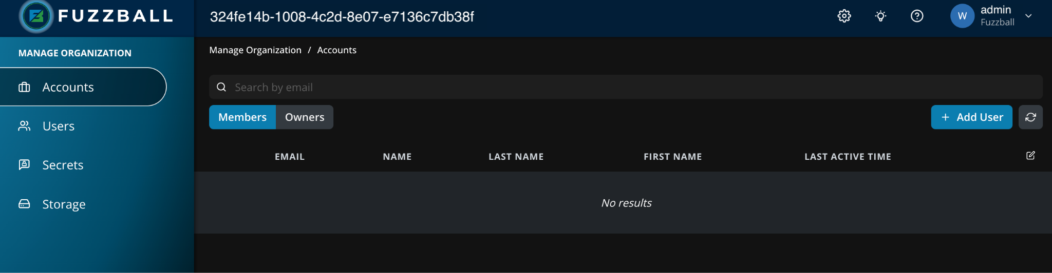 Accounts section - selected account
