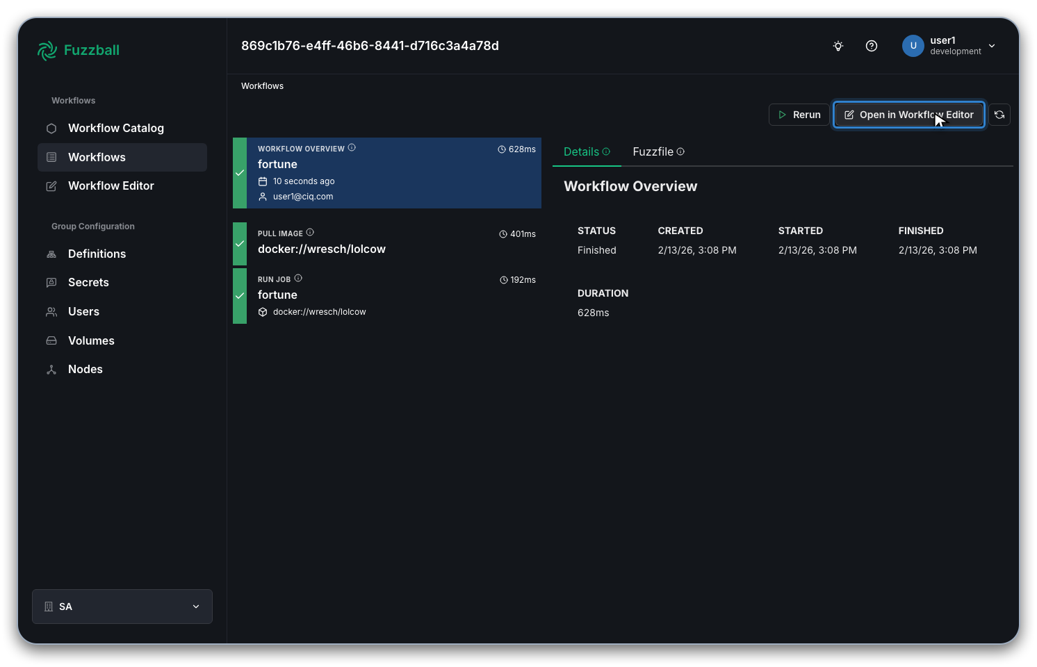 workflow dashboard with open in workflow editor button highlighted
