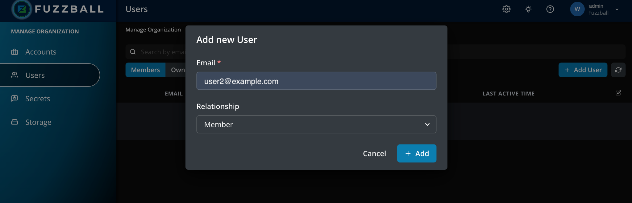 Add user dialog