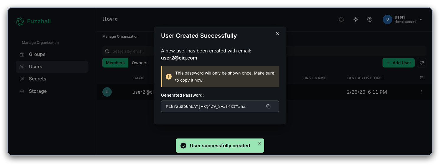 Generated password for new user