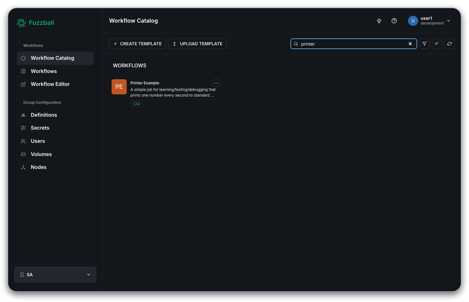 Fuzzball Printer example in Workflow Catalog