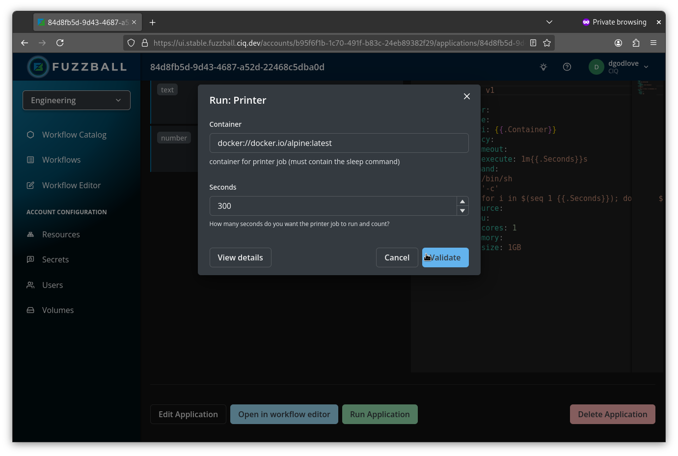 Printer template dialog box to edit inputs
