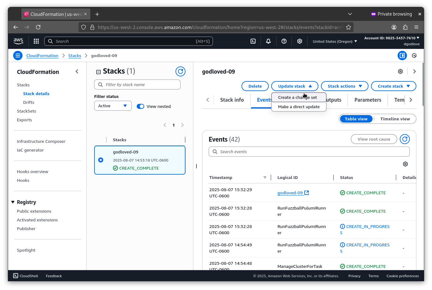 Click the button to create a changeset