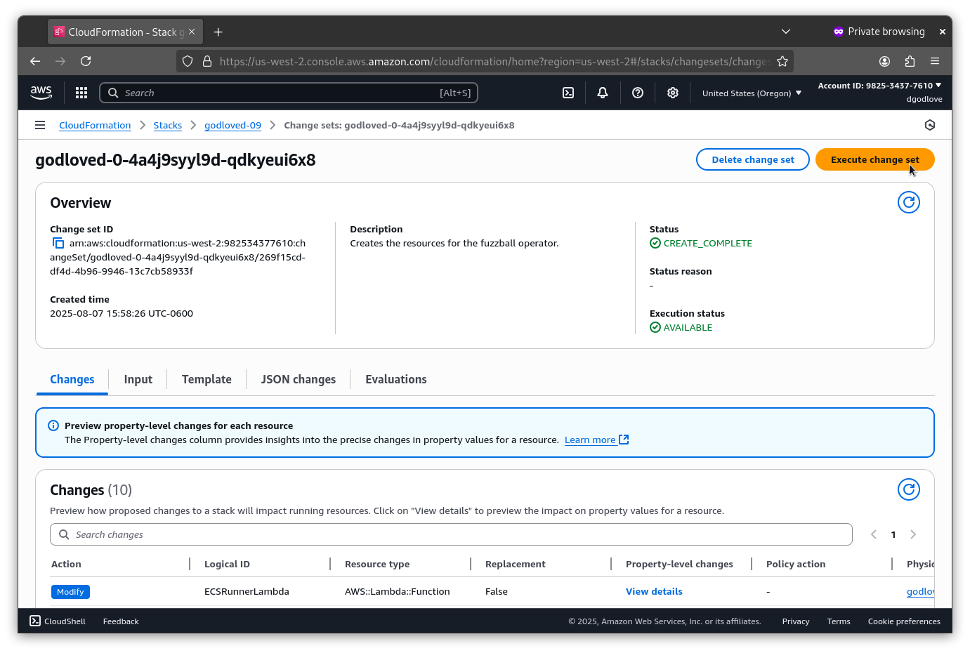 Execute Change Set Button in Upper Right