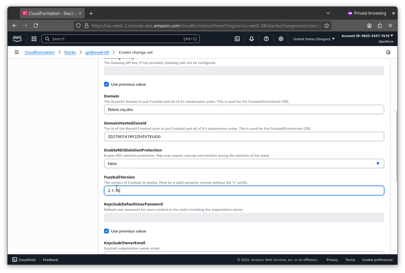 Update the values within the new CloudFormation template