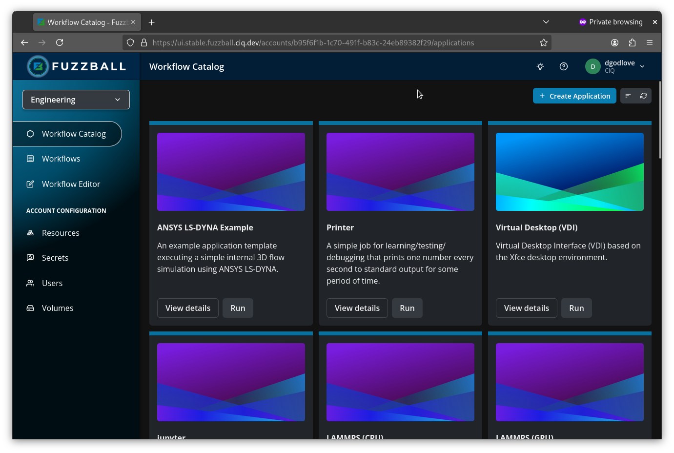 Main Workflow Catalog page