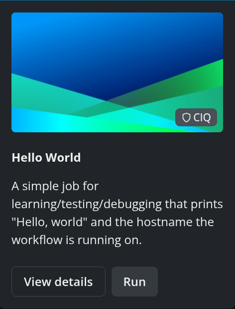 Fuzzball workflow catalog Hello, world template tile