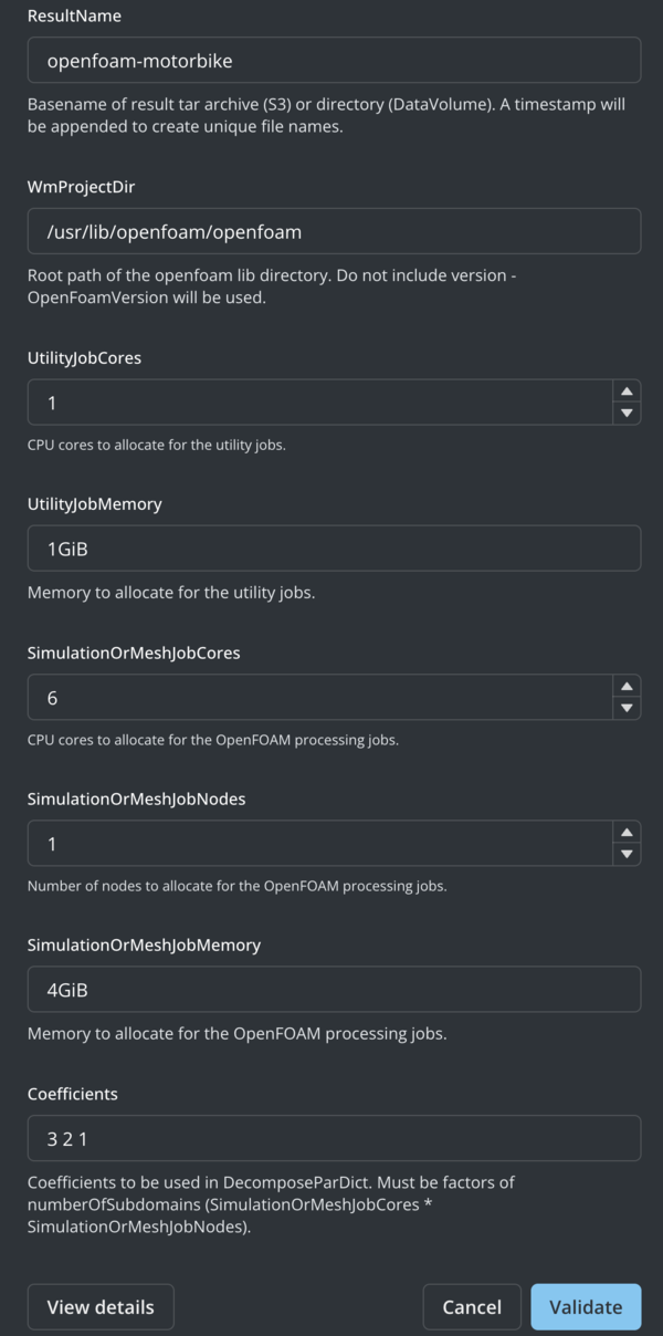 Fuzzball workflow catalog OpenFOAM options
