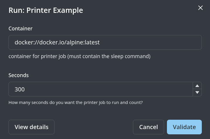 Printer example template parameters to modify and validate generated Fuzzfile
