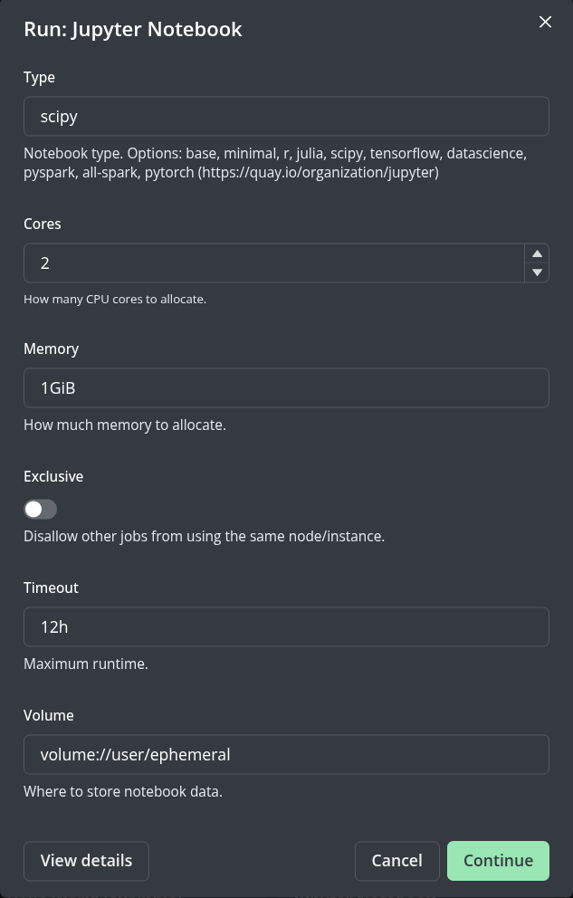 Jupyter Notebook template continue with workflow submission