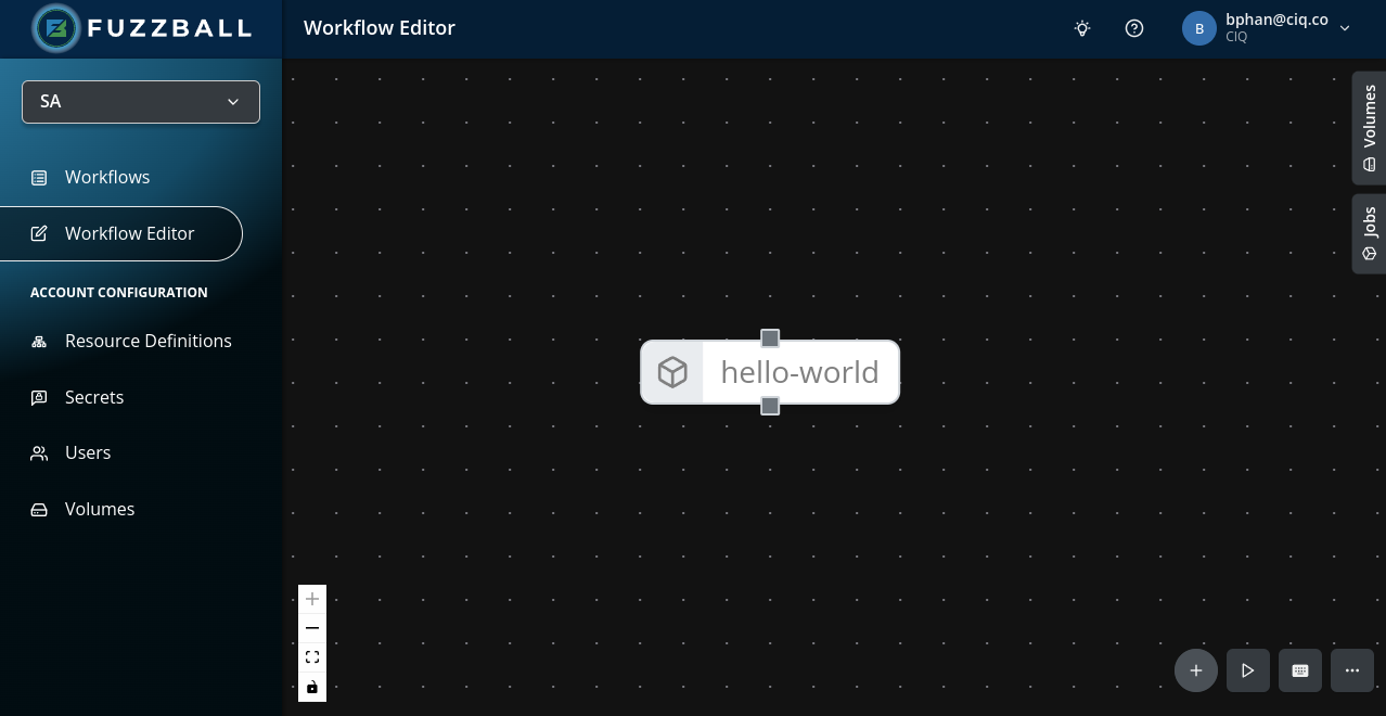 Fuzzball workflow editor with hello world