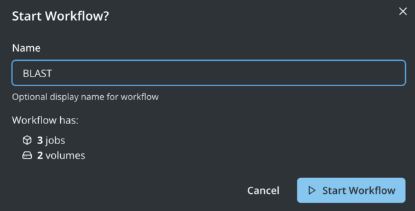 Fuzzball workflow catalog start BLAST start