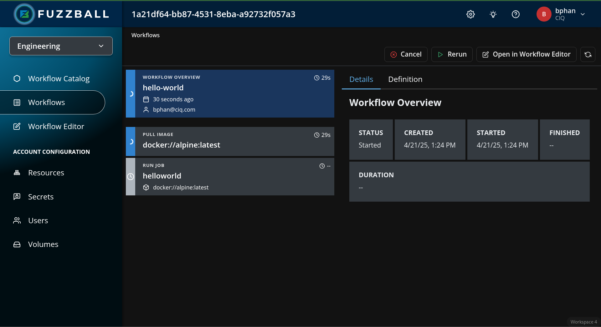 Fuzzball workflow status page