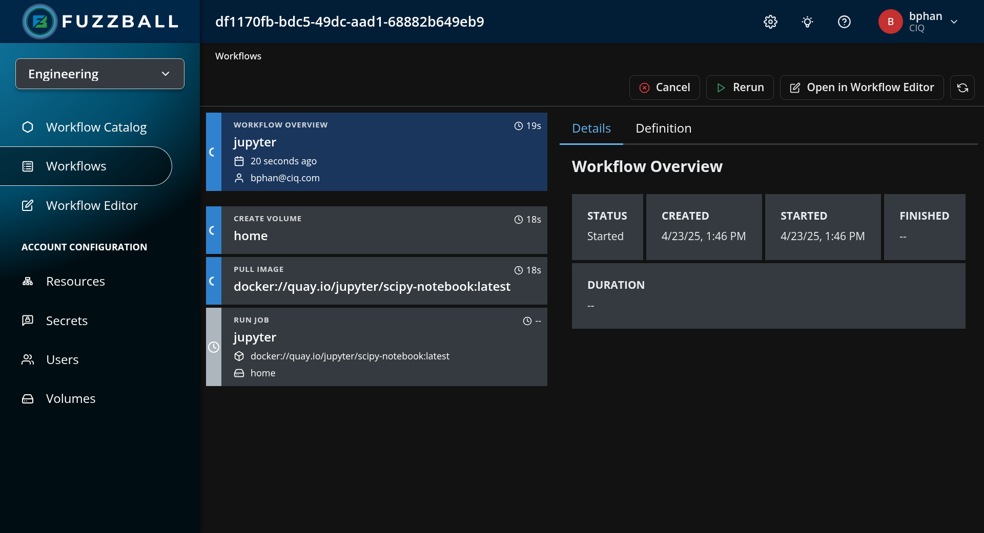 Fuzzball workflow status page