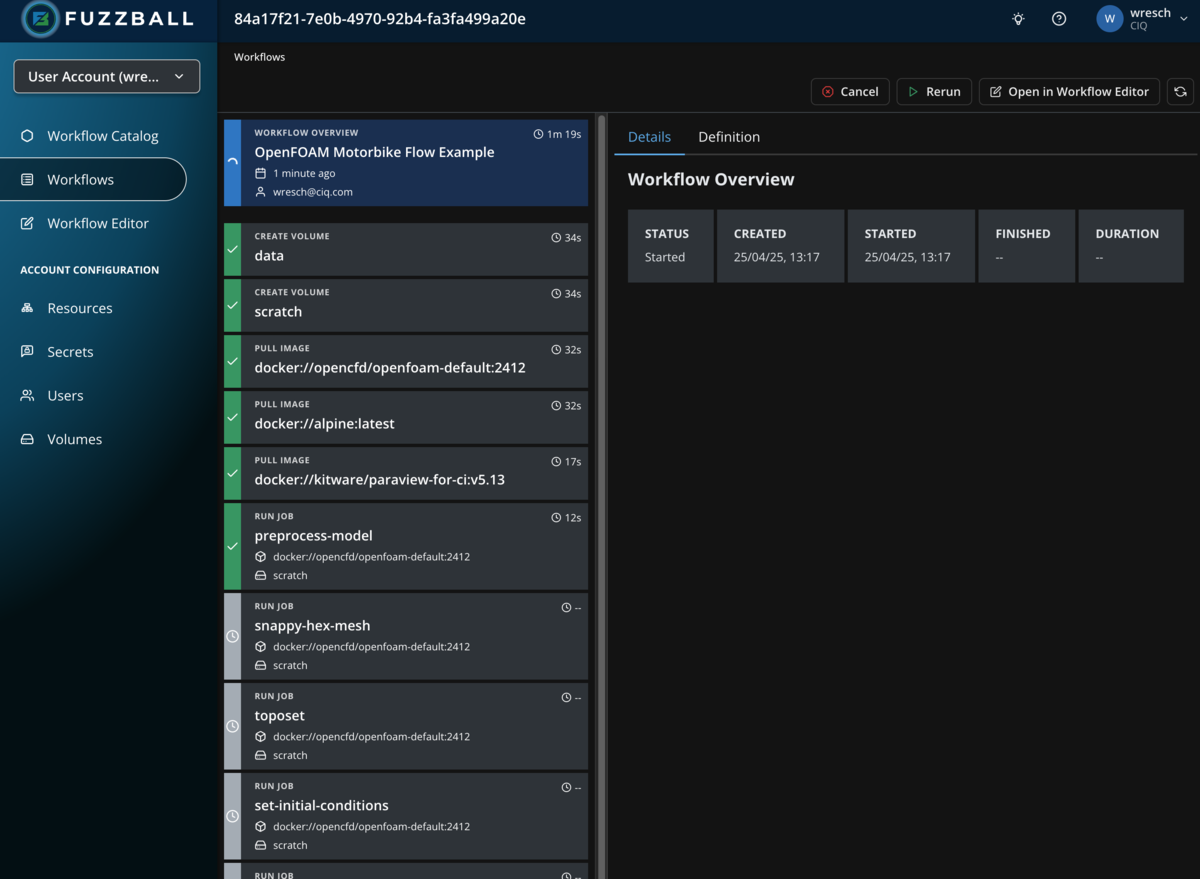 Fuzzball workflow catalog OpenFOAM status