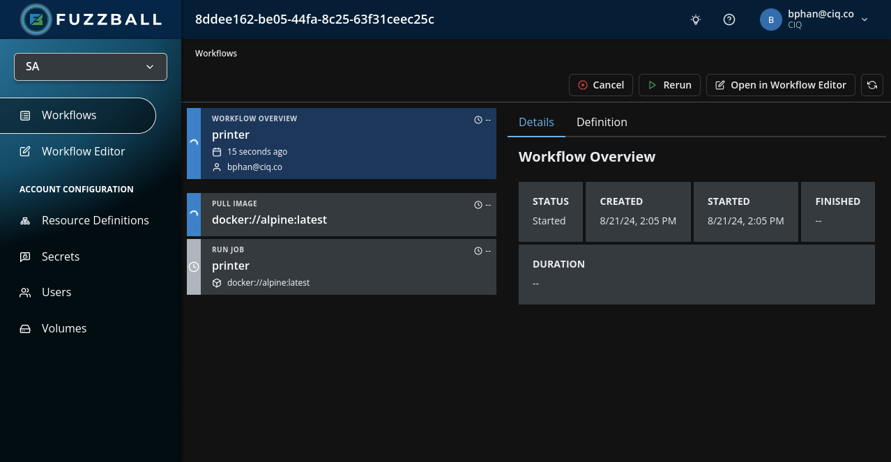 Fuzzball workflow status page