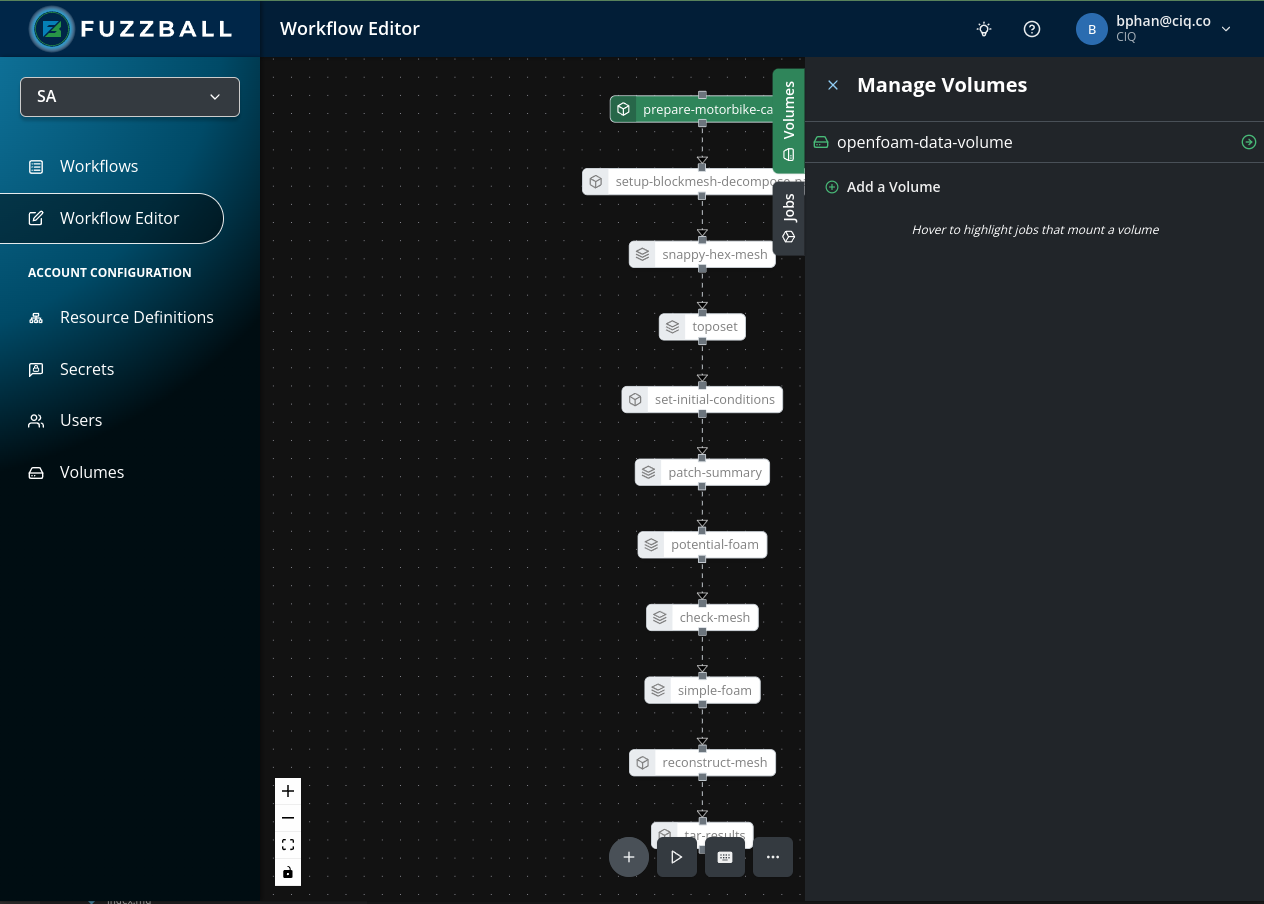 Volumes tab selected