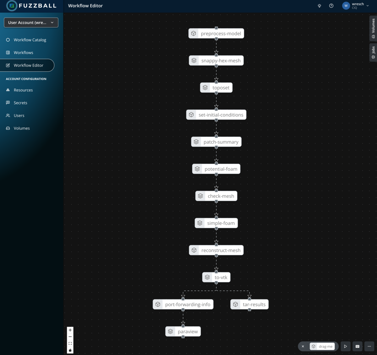 Fuzzball workflow catalog OpenFOAM editor